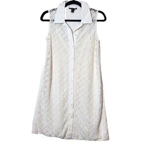 LOUIS VUITTON Womens 36 White Shirt Dress AUTHENTICITY CERTIFICATE Lace Monogram